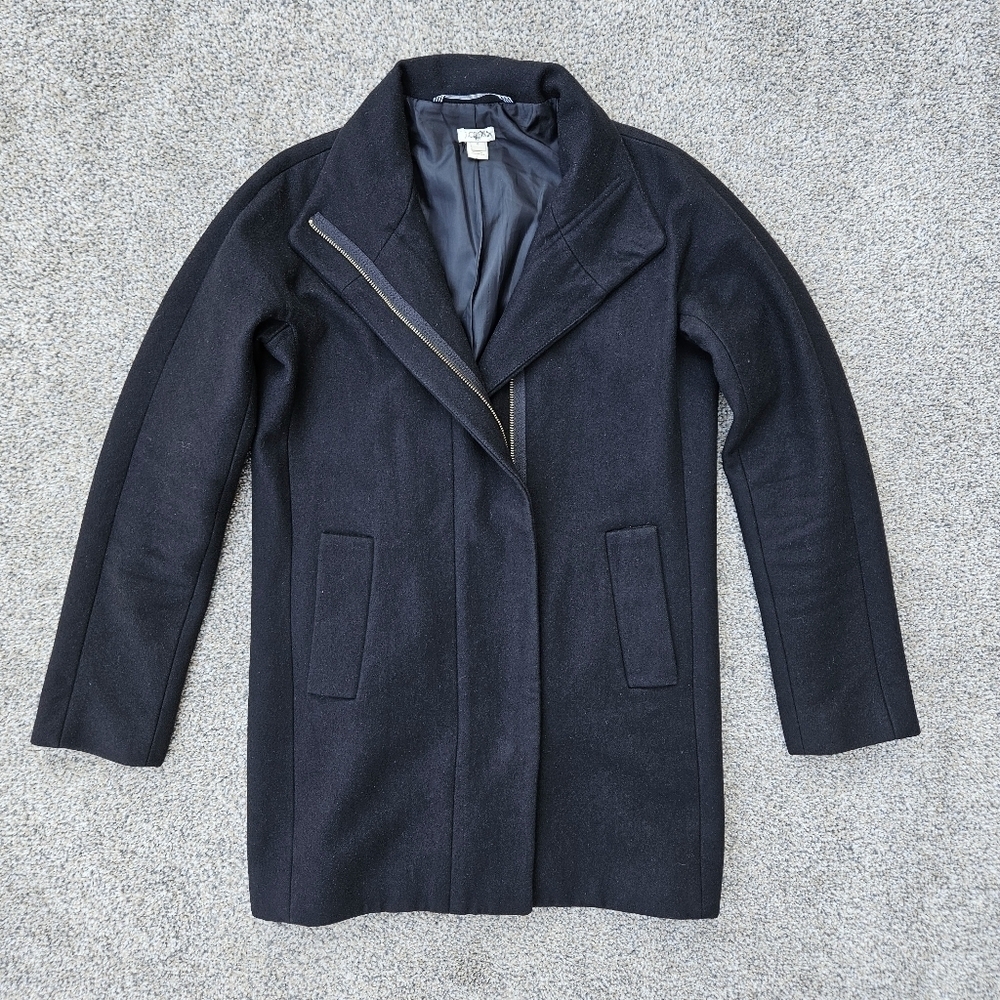 J. CREW Black Womens Peacoat Long Zip Jacket Wool Blend Coat Extra Small XS 0